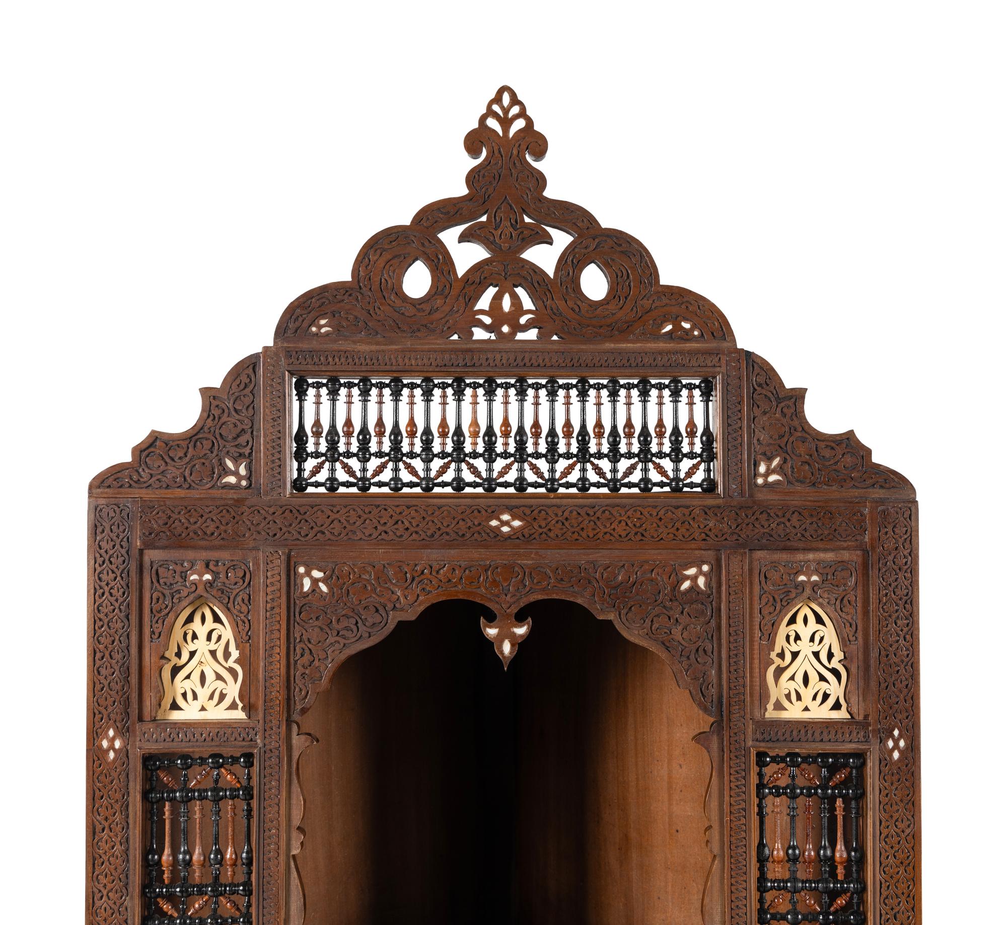 A Pair of Syrian Mother-of-Pearl Inlaid Corner Cabinets