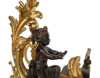 A Pair of Louis XV Style Gilt and Patinated Bronze Chenets
