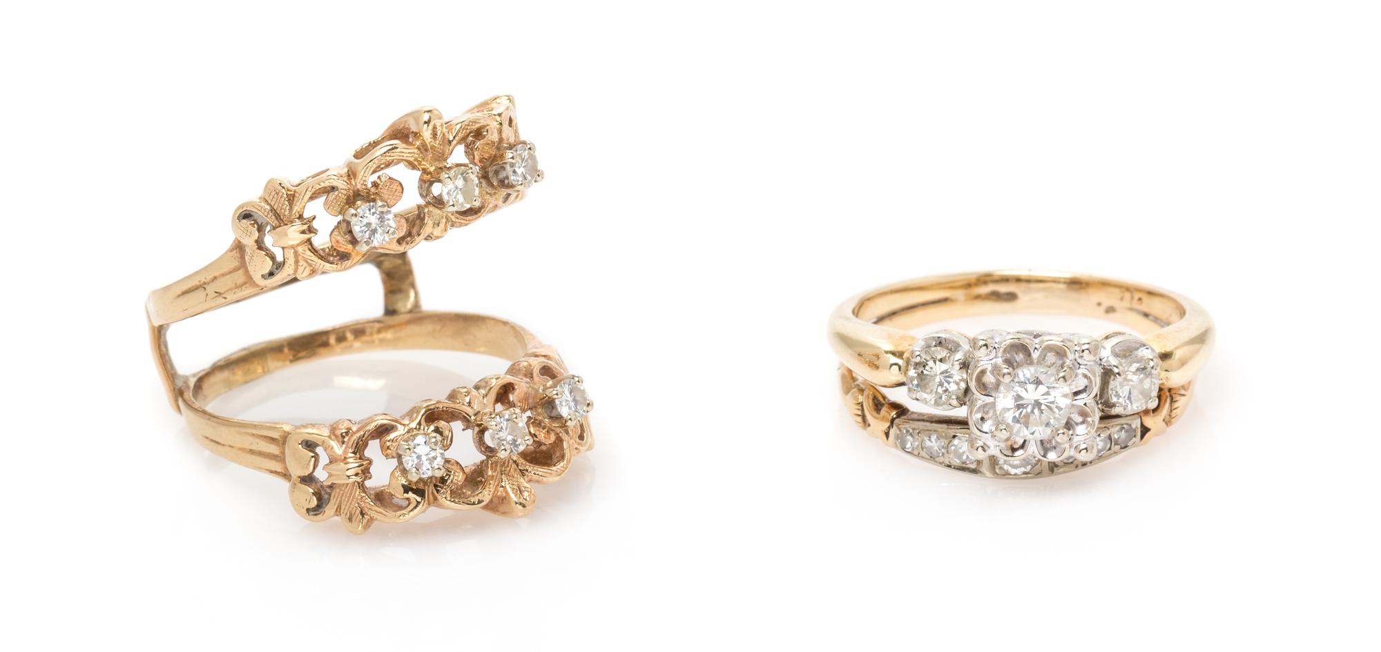 A 14 Karat Bicolor Gold and Diamond Ring Set, 7.30 dwts.