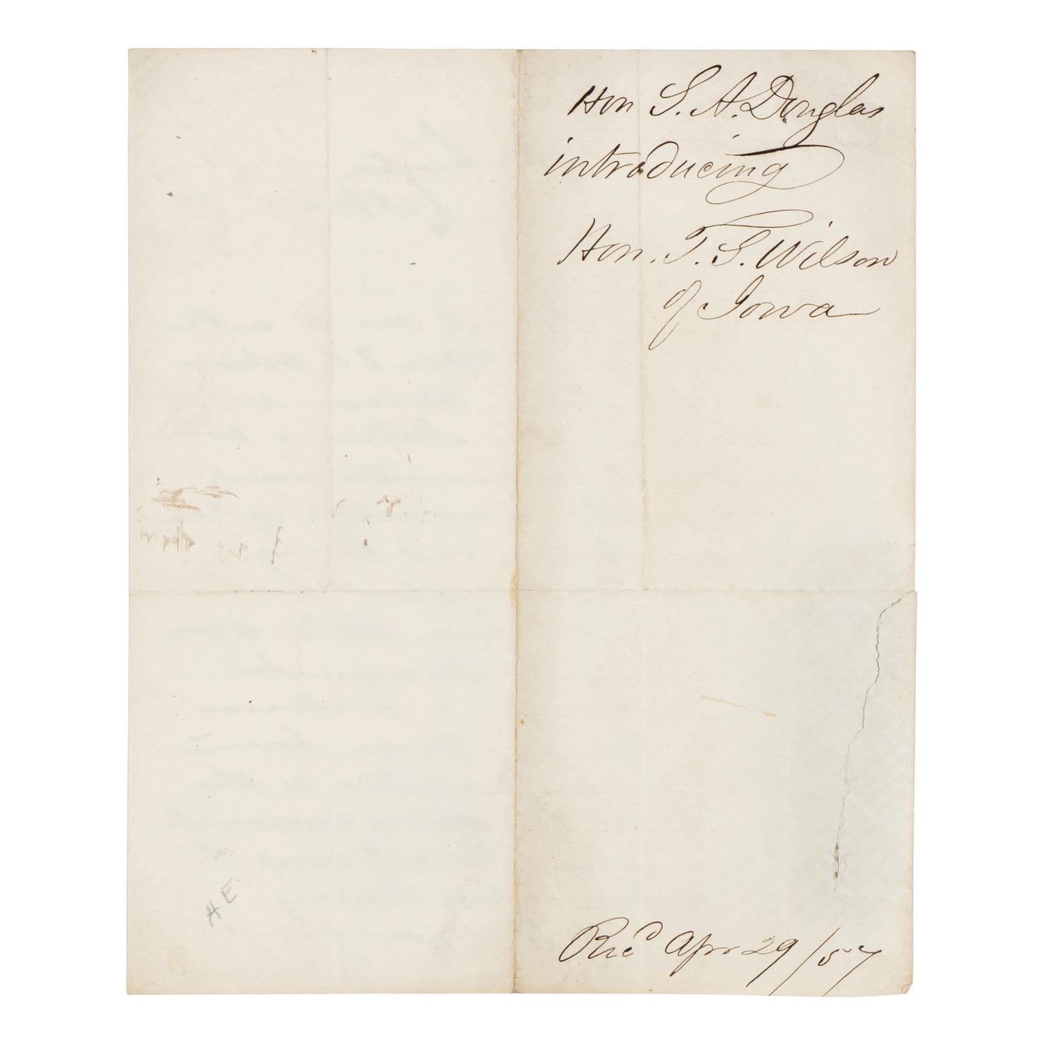 DOUGLAS, Stephen Arnold (1813-1861). A group of 14 documents and letters relating to Douglas's legal and political career, ca 1834-1857, comprising: