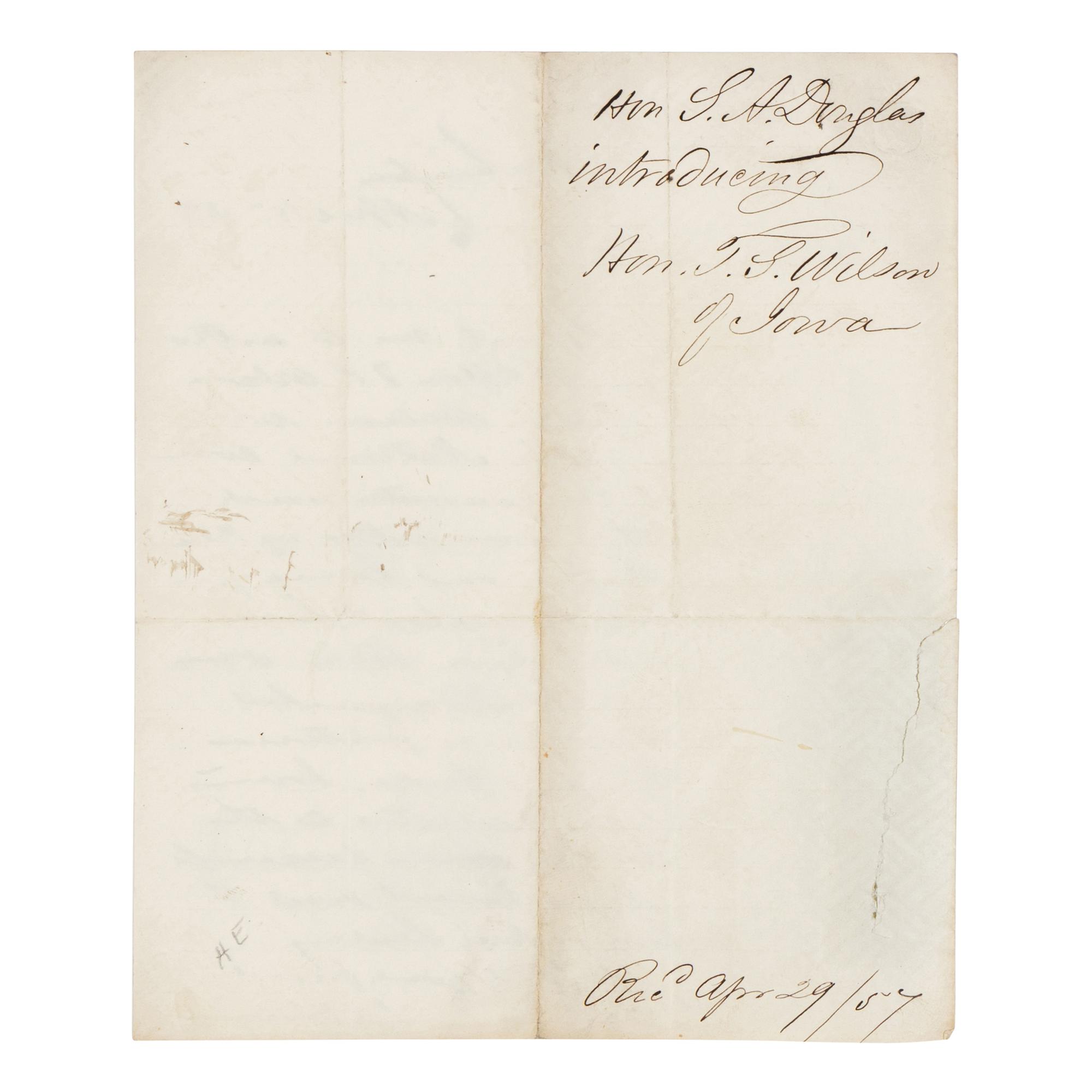 DOUGLAS, Stephen Arnold (1813-1861). A group of 14 documents and letters relating to Douglas's legal and political career, ca 1834-1857, comprising:
