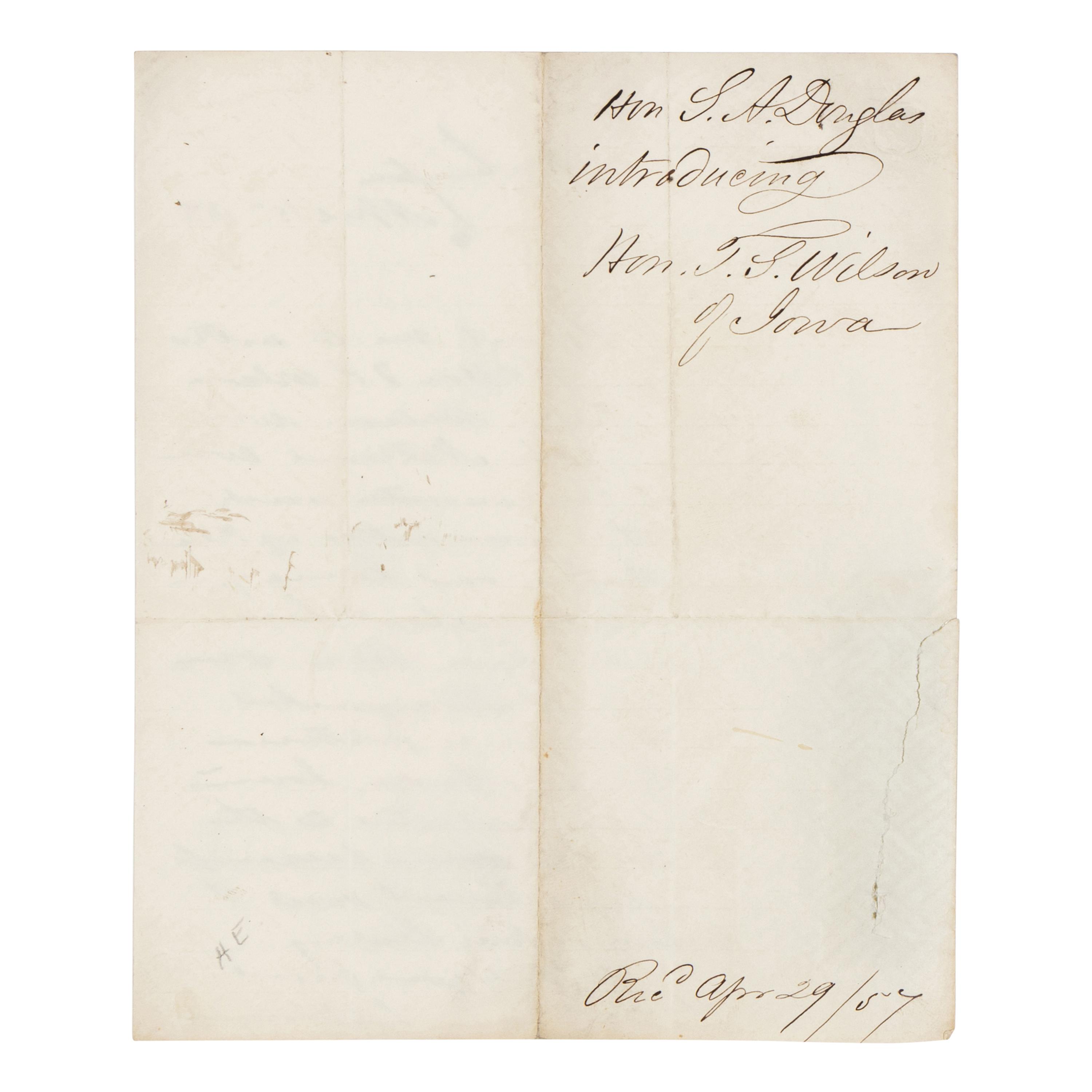 DOUGLAS, Stephen Arnold (1813-1861). A group of 14 documents and letters relating to Douglas's legal and political career, ca 1834-1857, comprising: