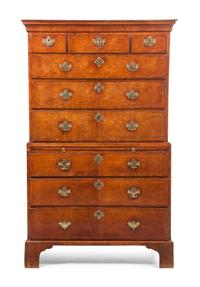 A George III Burlwood Chest on Chest, Height 72 x width 41 x depth 21 inches.