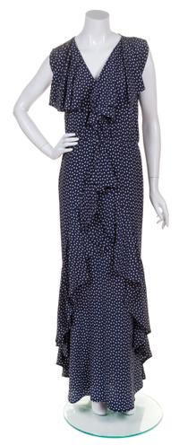 A Lanvin Navy and White Polka Dot Evening Gown,