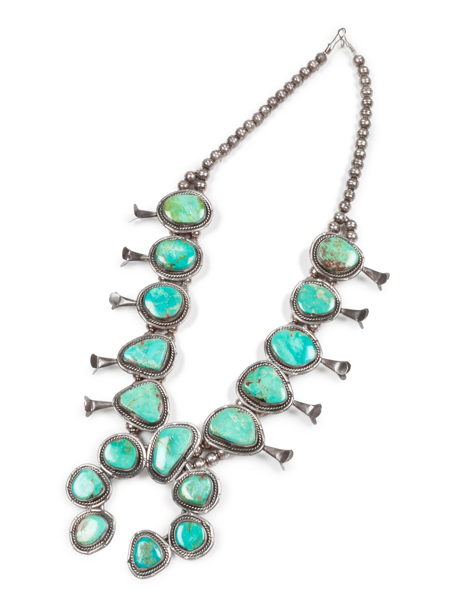 Navajo Silver and Turquoise Squash Blossom Necklace