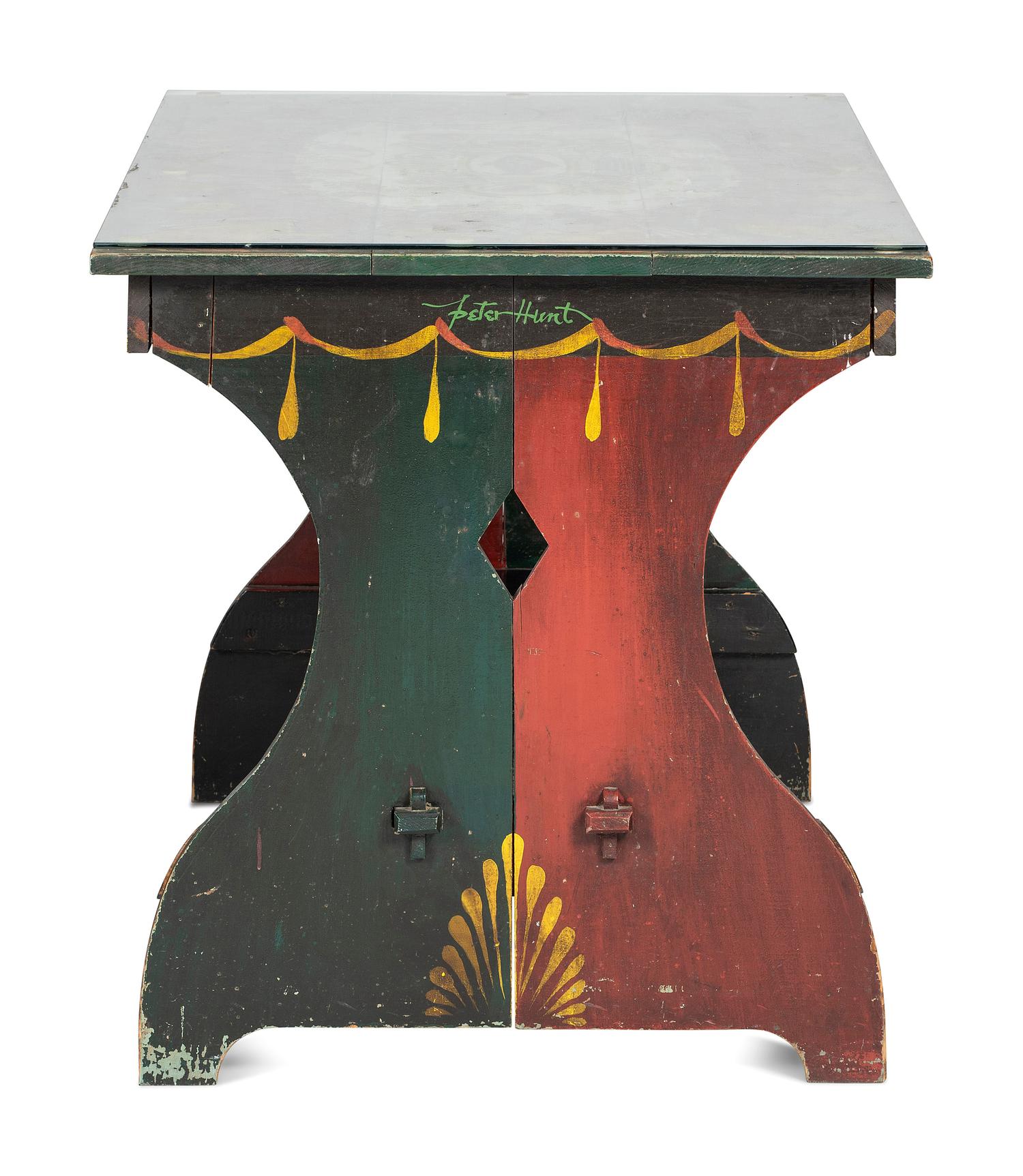 A Peter Hunt Paint-Decorated Dining Table and Benches