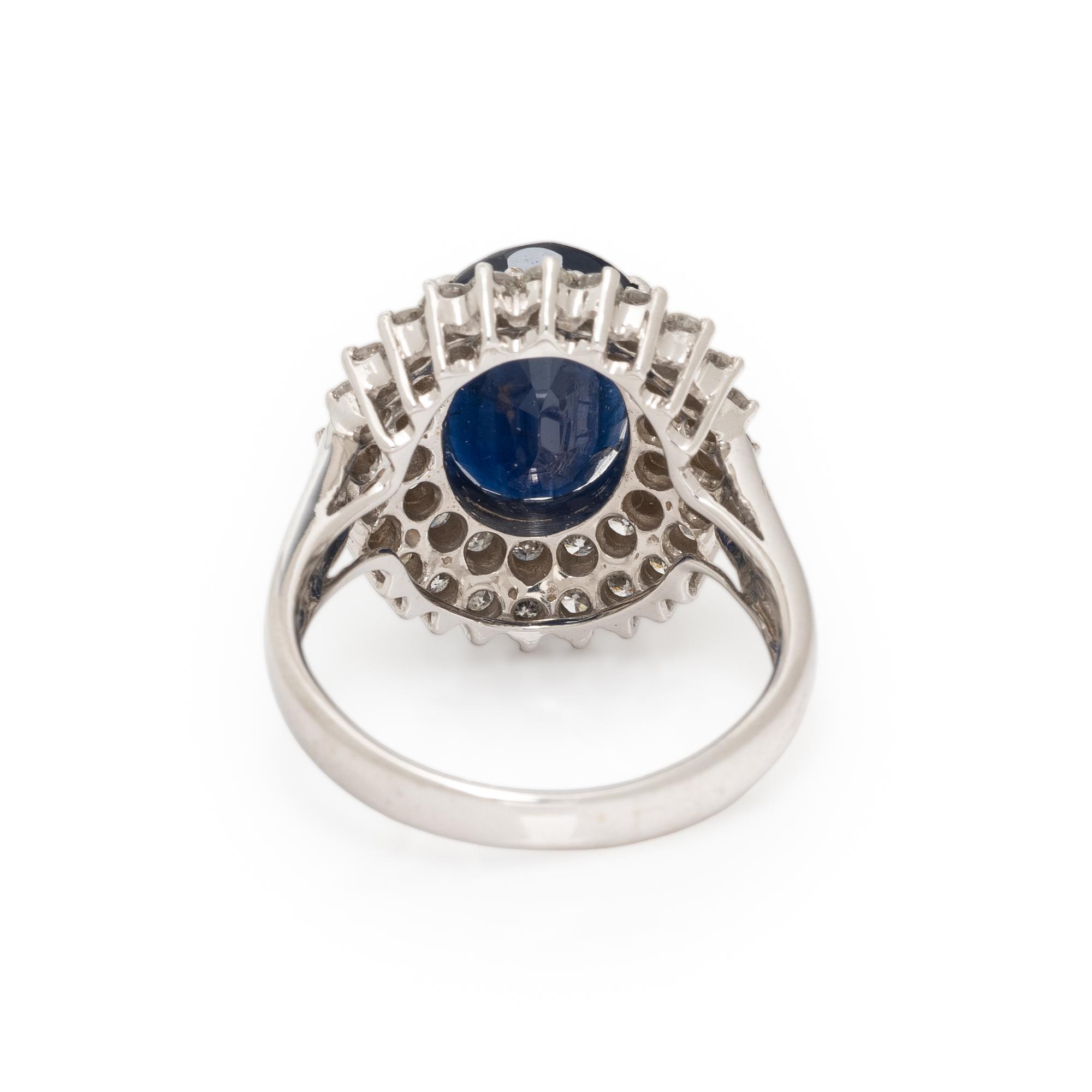 Sapphire, Diamond, and White Gold Ring