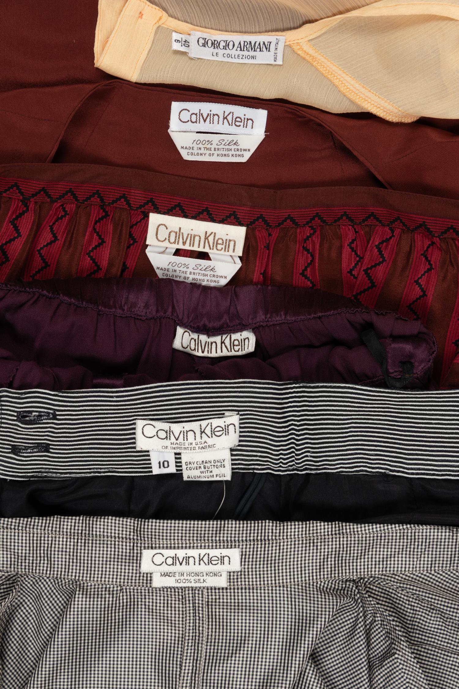 Collection of Five Designer Separates: One Giorgio Armani Blouse, One Calvin Klein Shirt, One Calvin Klein Skirt, One Calvin Klein Two-Piece Ensemble, One Pair Calvin Klein Pants, 1990s