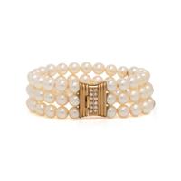 CULTURED PEARL, DIAMOND, AND YELLOW GOLD MULTISTRAND BRACELET