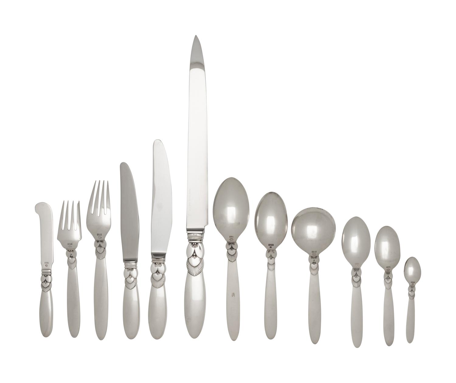 A Georg Jensen Cactus Silver Flatware Service