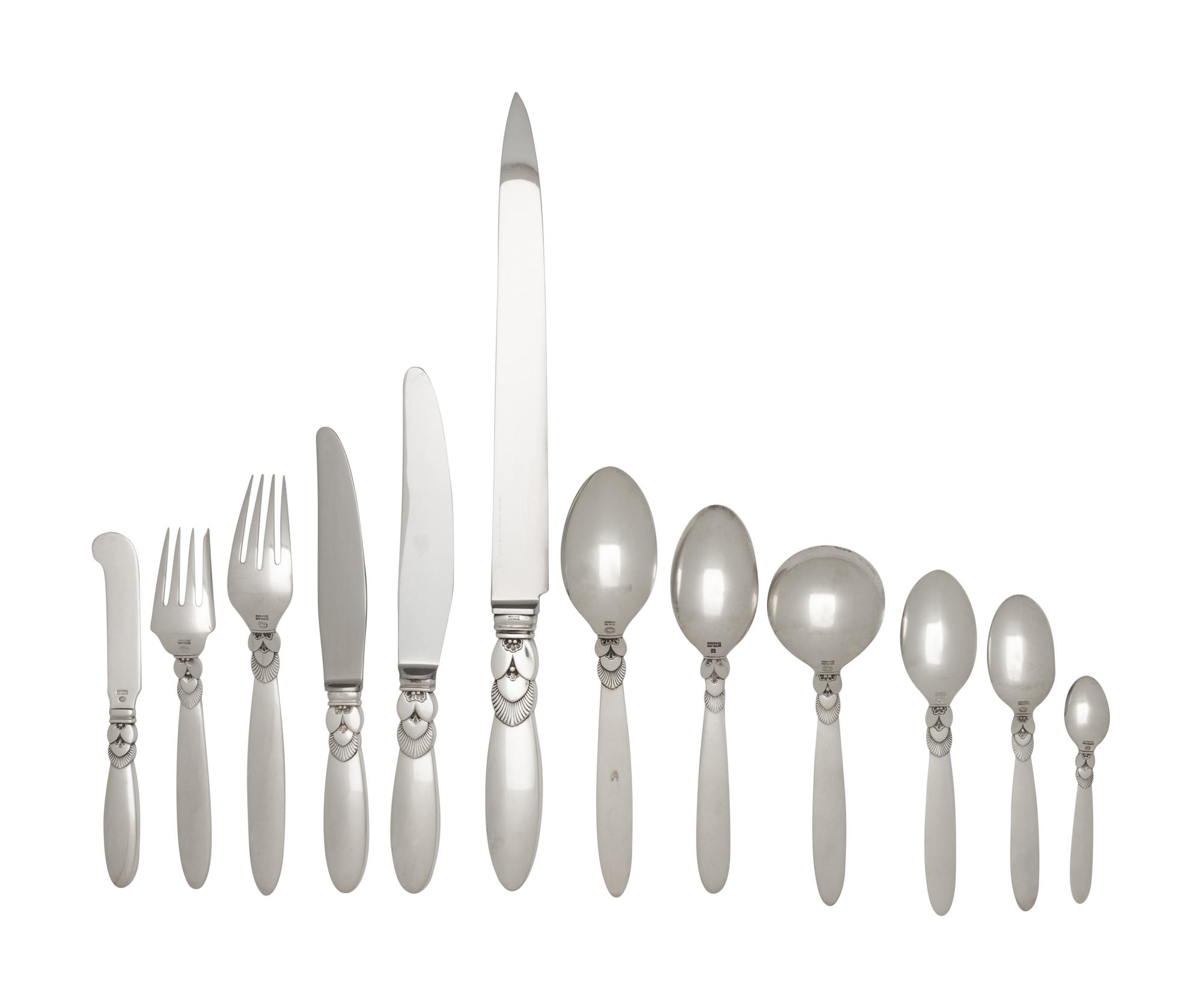 A Georg Jensen Cactus Silver Flatware Service