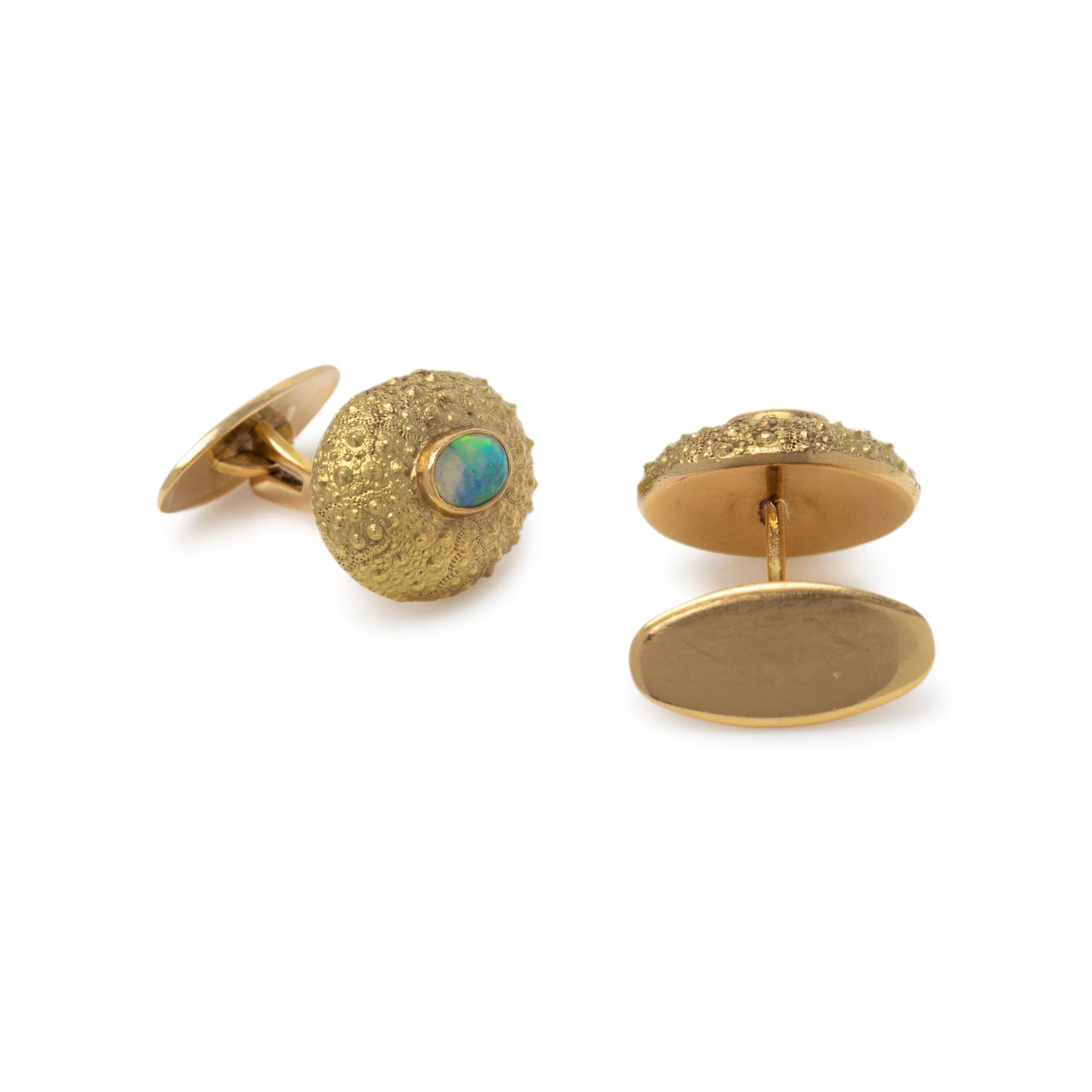 TONY WHITE, YELLOW GOLD AND OPAL CUFFLINKS