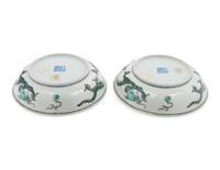 A Pair of Chinese Green Enameled Porcelain 'Dragon' Plates