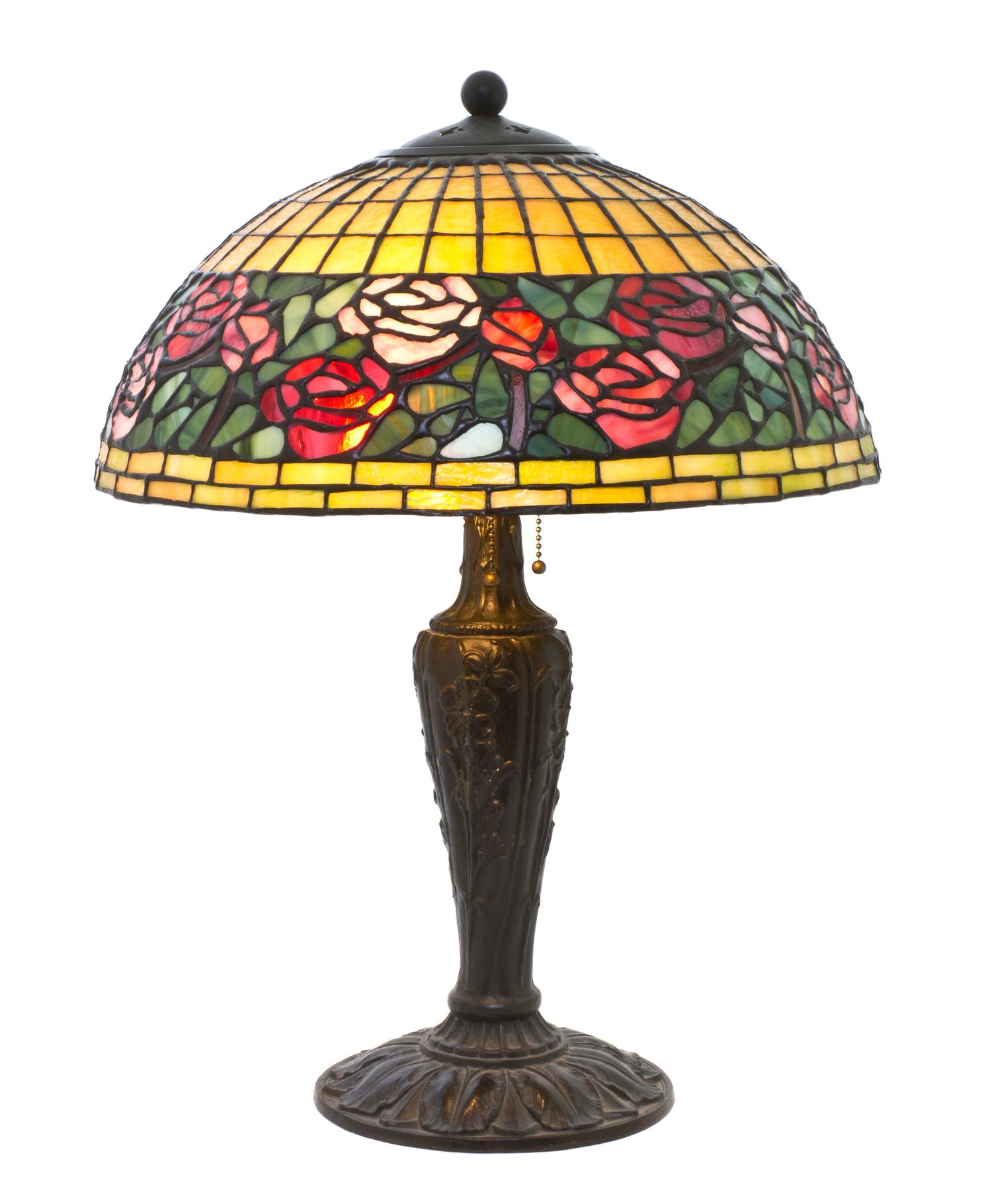 A Handel Leaded Glass Lamp Shade, Height overall 22 x diameter of shade 16 inches.
