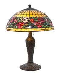 A Handel Leaded Glass Lamp Shade, Height overall 22 x diameter of shade 16 inches.