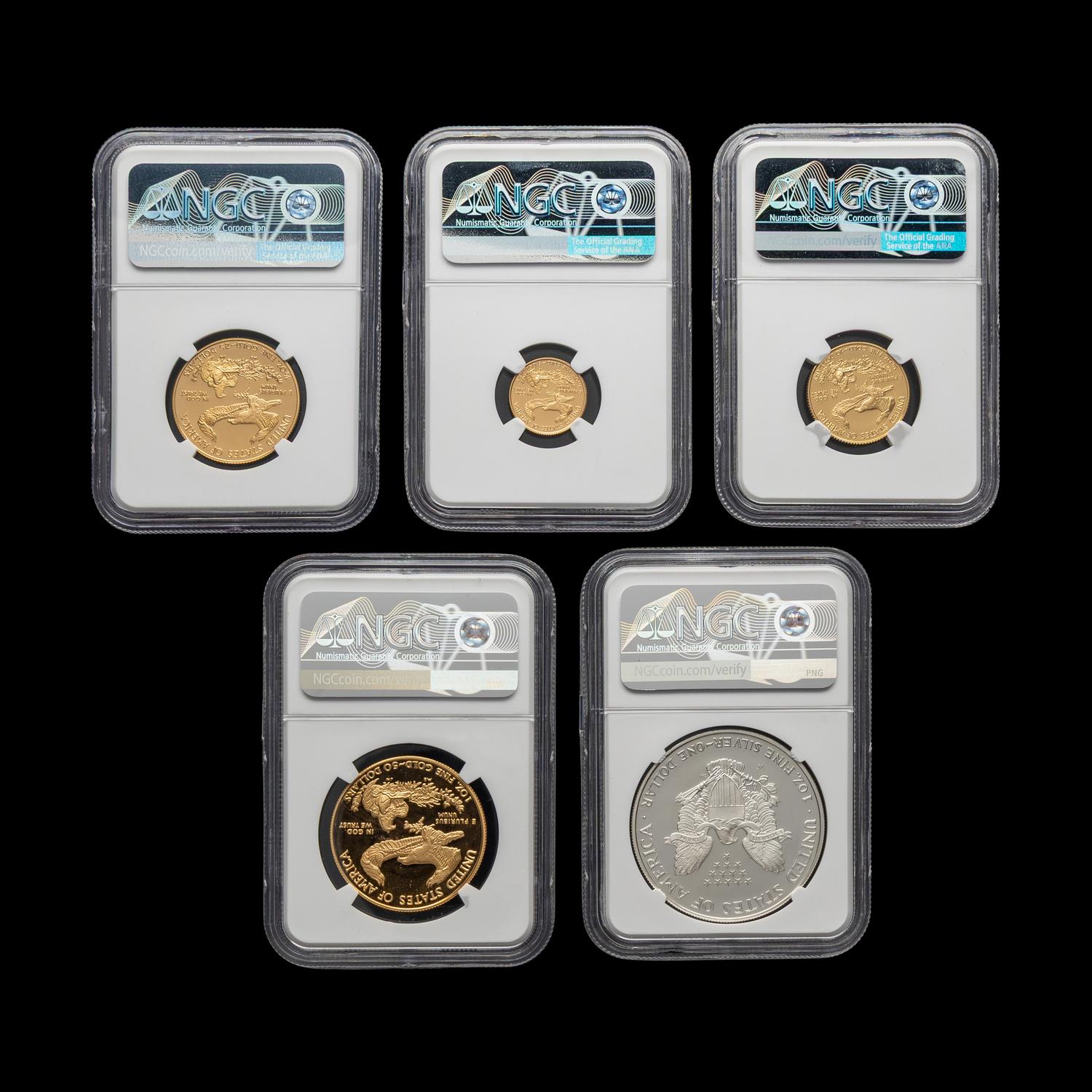A 1995-W Gold and Silver Eagle 5 Coin Proof Set [NGC PF70 Ultra Cameo: John Mercanti Signed Labels]