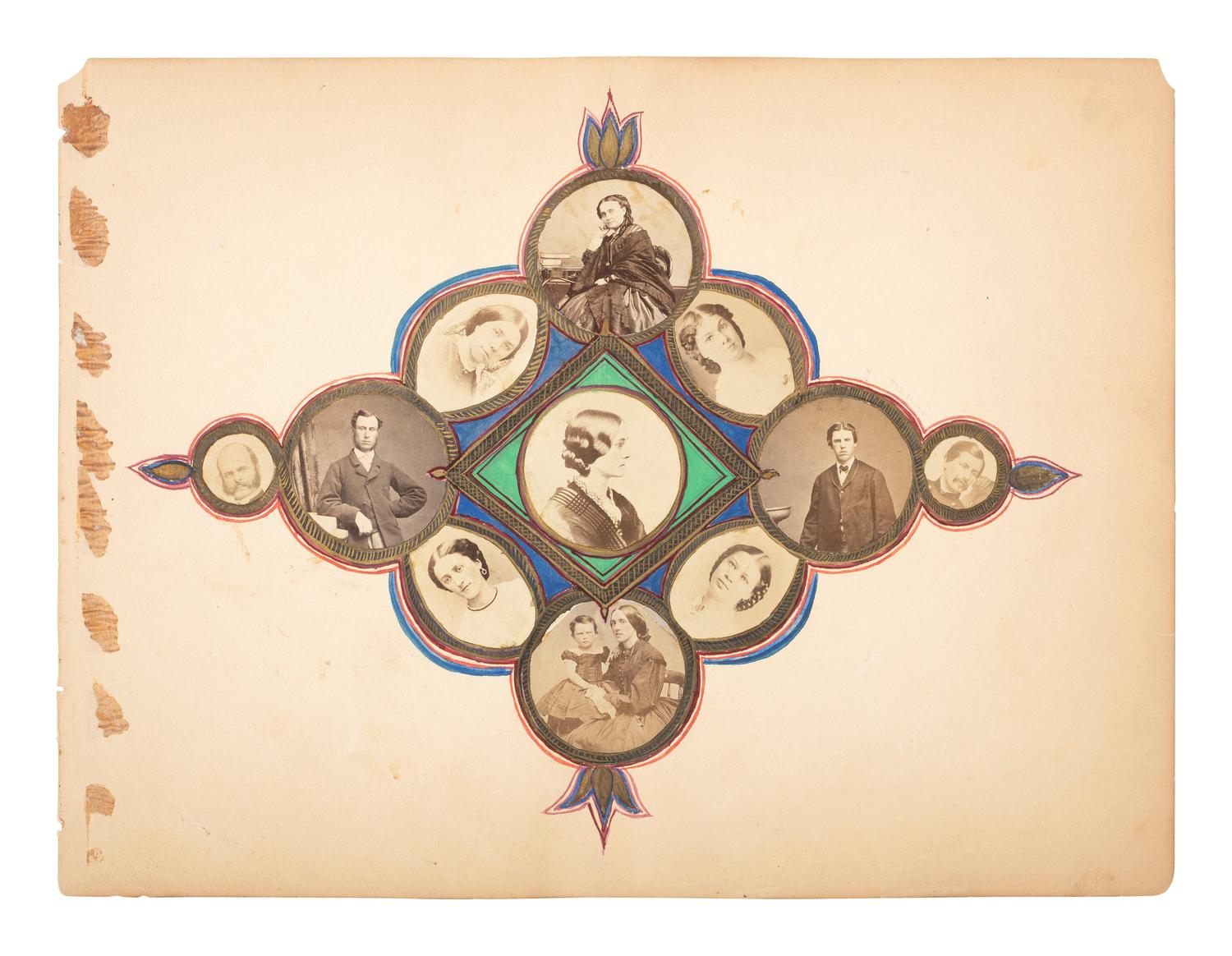 Civil War Composite family photograph display featuring Generals Burnside and McClellan.