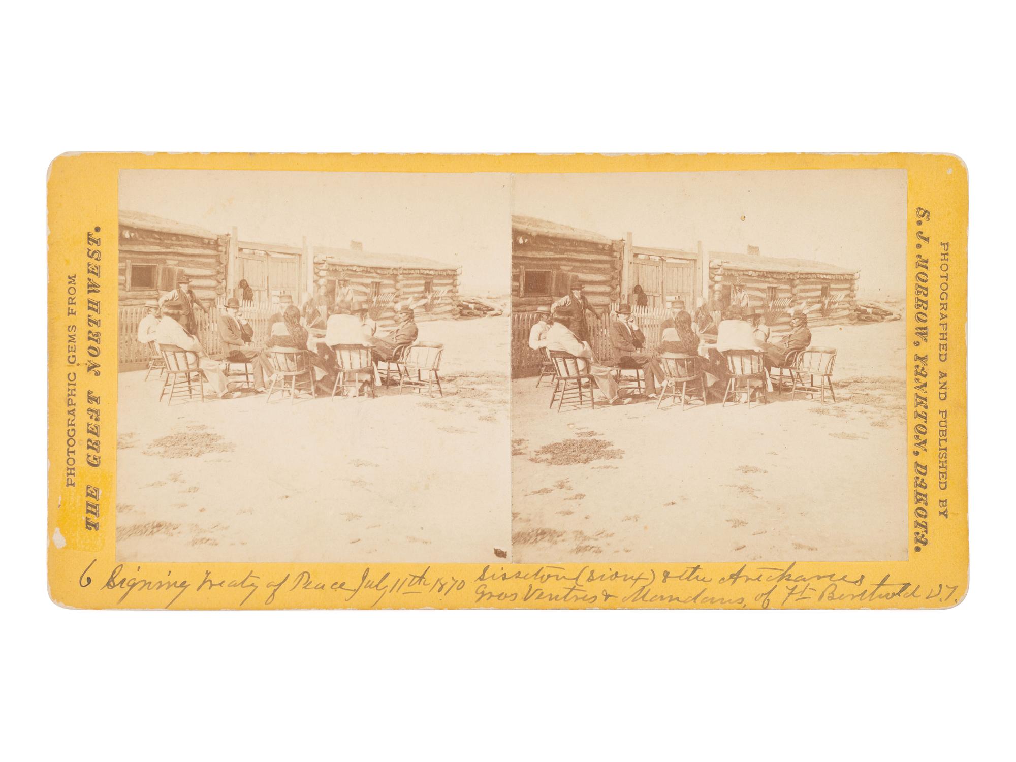 MORROW, Stanley J. (1843-1921), photographer. "Signing Treaty of Peace July 11th 1870, Sisseton (Sioux) & the Arikarees, Gros Ventres, and Mandans, of Ft Berthold, D.T."