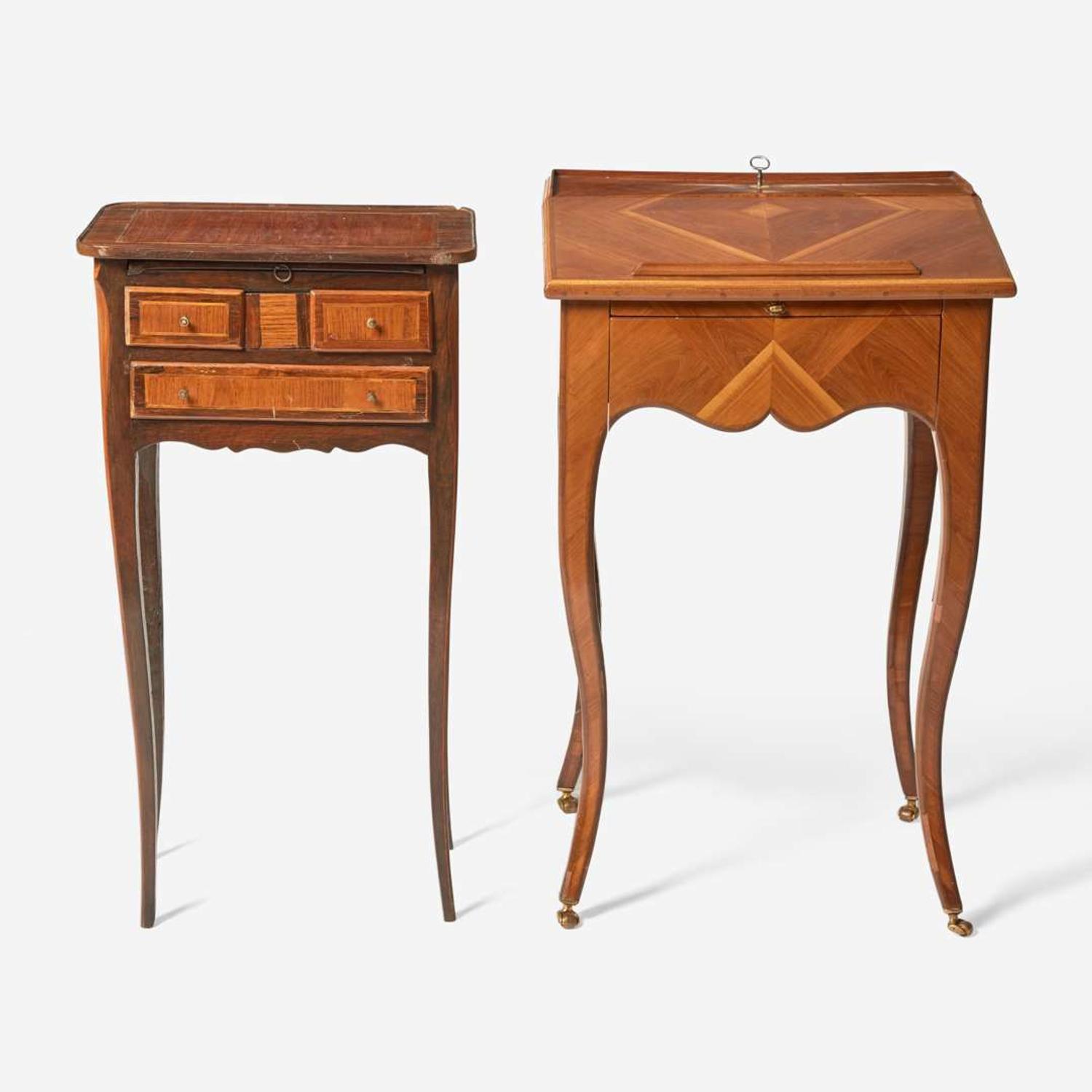 A Louis XVI style kingwood and fruitwood parquetry petite table à écrire Probably 19th century