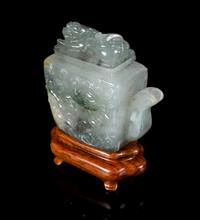 A Chinese Green and White Jadeite Teapot