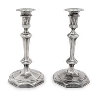 A Pair of Queen Anne Britannia Silver Candlesticks