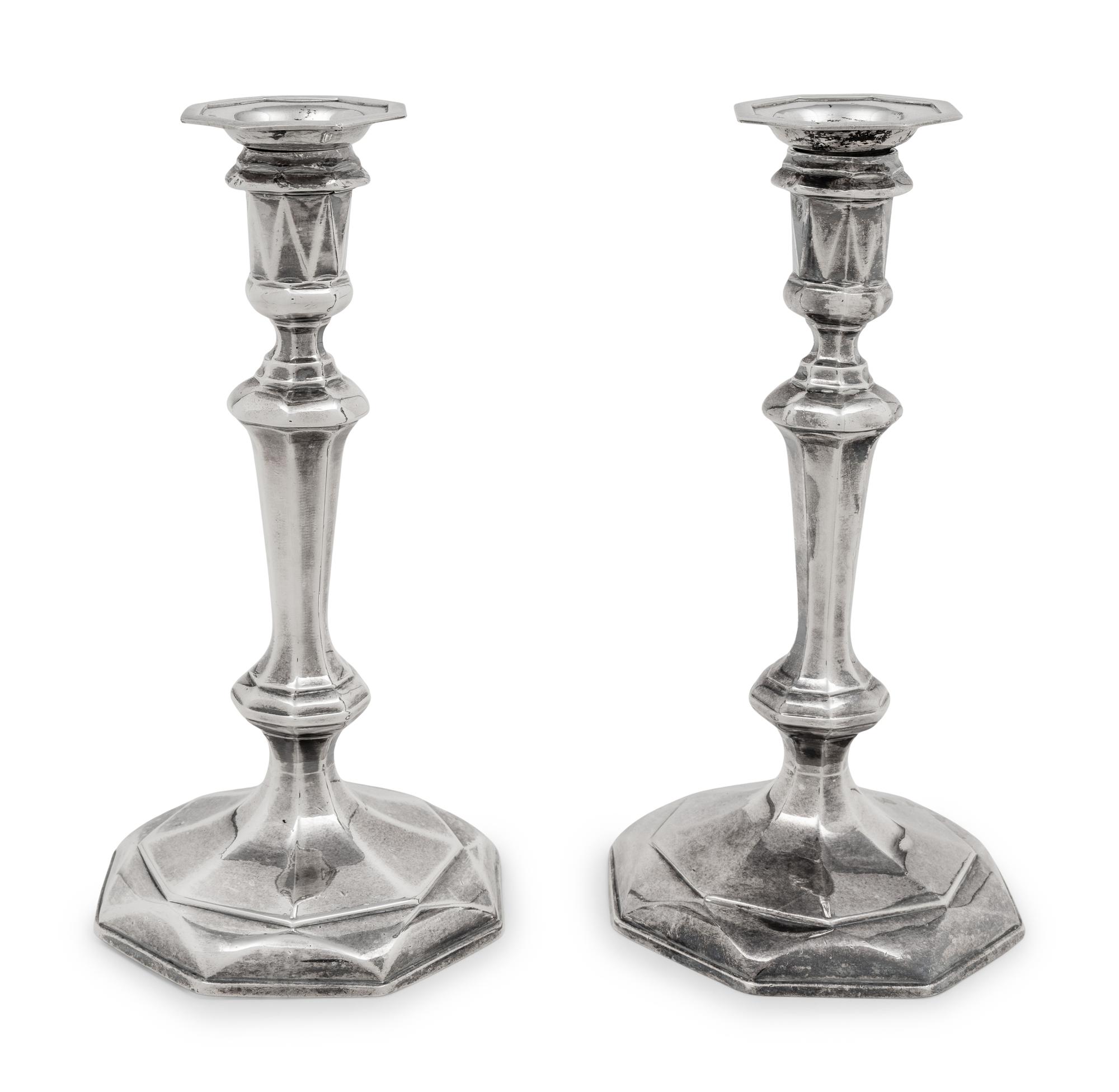 A Pair of Queen Anne Britannia Silver Candlesticks