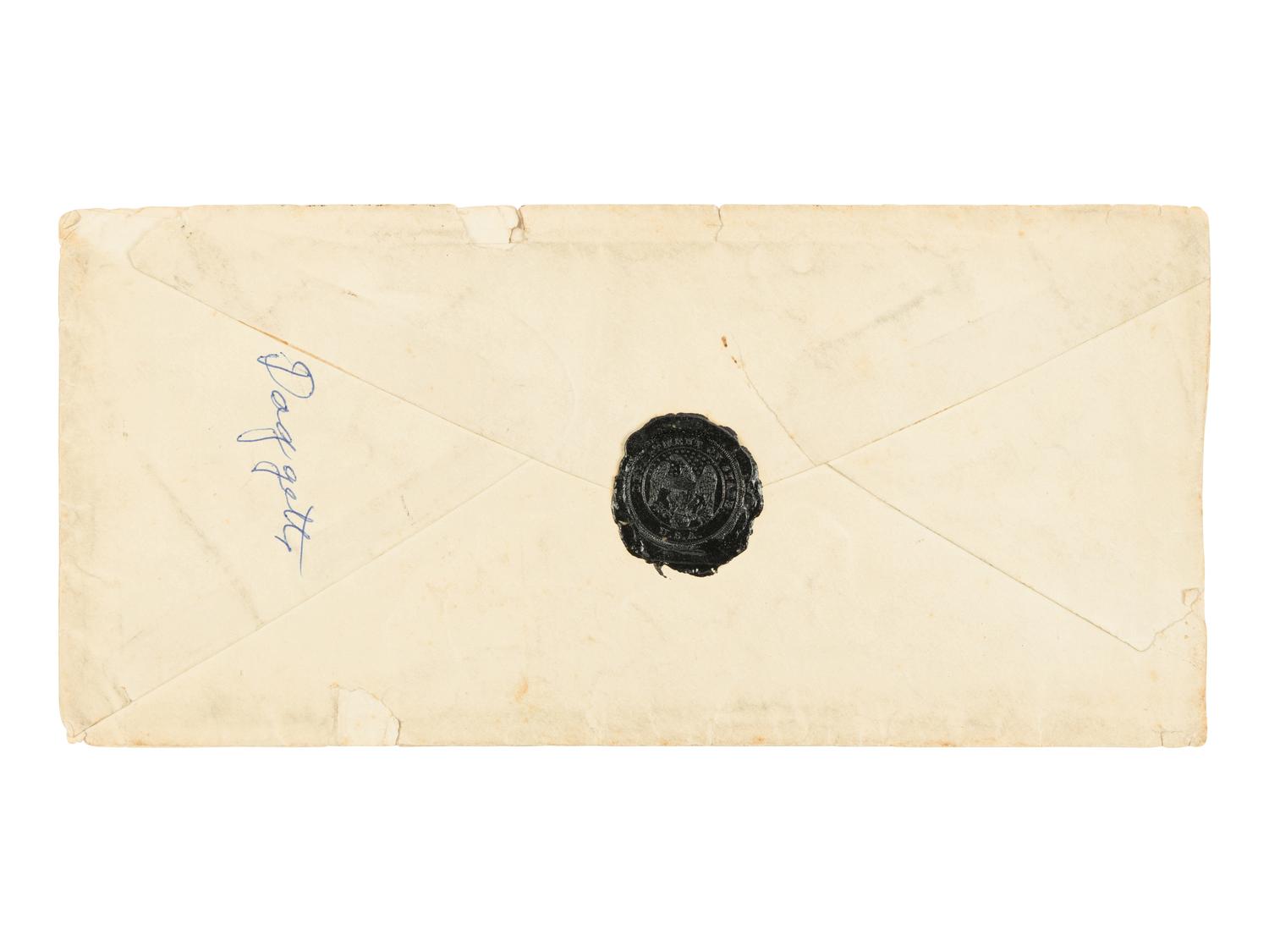 [LINCOLN ASSASSINATION]. DAGGETT, Albert J. (b. ca. 1846). Autograph letter, signed ("Dag") to Miss Julie Trumen. Washington, D.C., 10 AM, 15 April 1865.