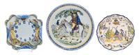 A Group of Three Quimper Pottery Plates Diameter of largest 12 1/2 inches.