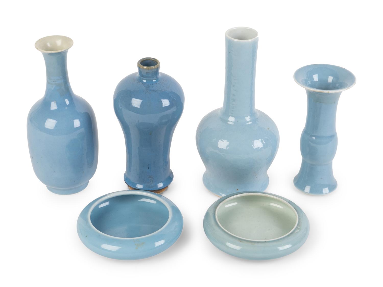 Six Chinese Small Clair de Lune-Glazed Porcelain Wares — 19TH CENTURY
