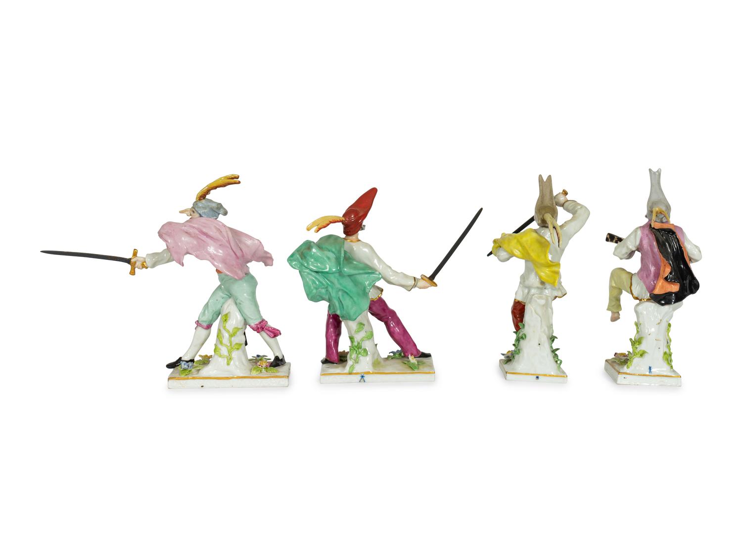 A Set of Four Continental Porcelain Commedia Dell'Arte Figures