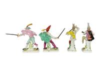 A Set of Four Continental Porcelain Commedia Dell'Arte Figures