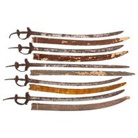 Lot of 5 Indian Khanda Swords with Textile Wrapped Scabbards