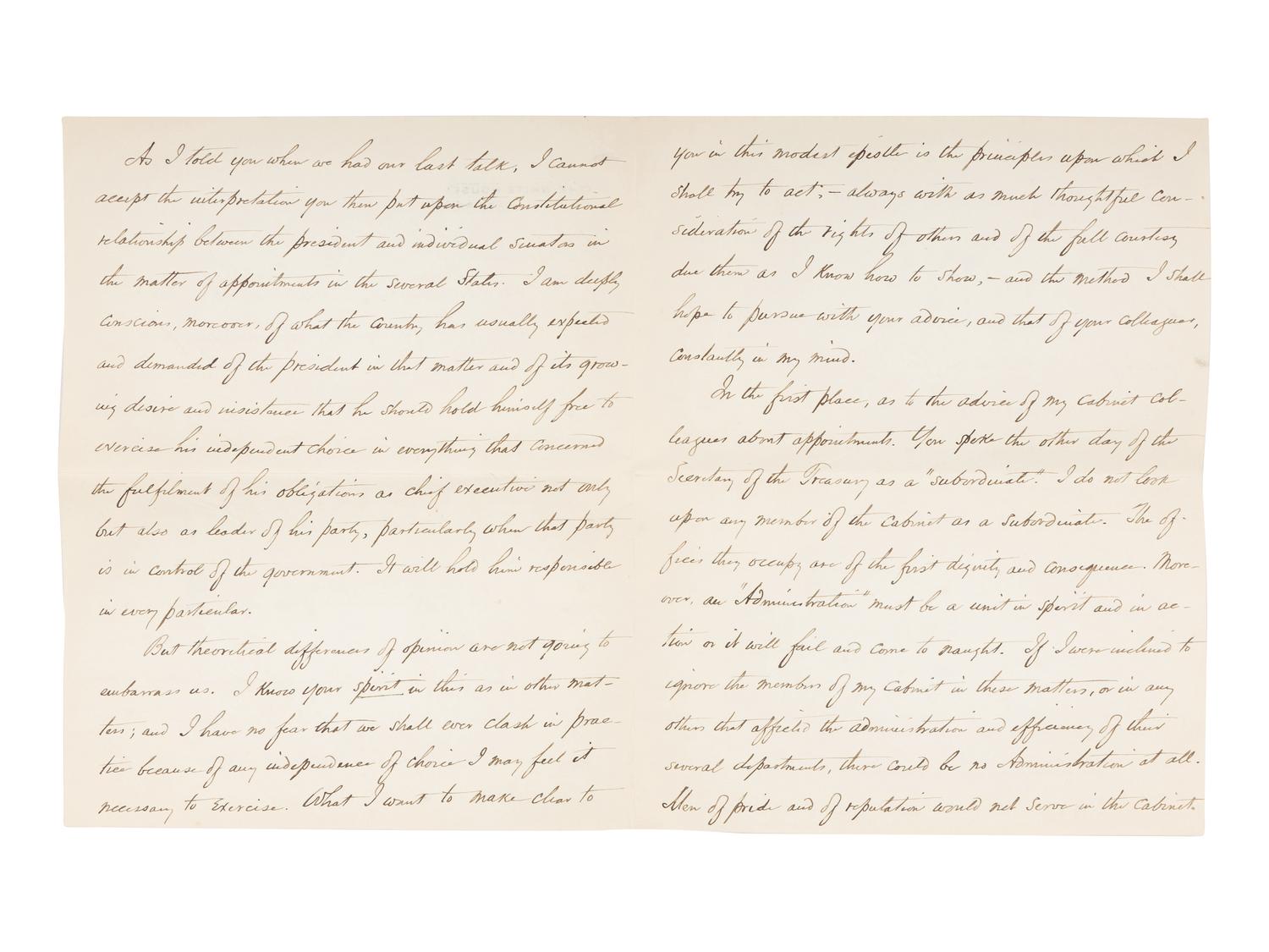 WILSON, Woodrow (1856-1924). Two autograph letters signed, as President, to Senator James A. O'Gorman, 20 April and 5 May 1913, regarding the appointment of the Collector of the Port of New York, comprising: