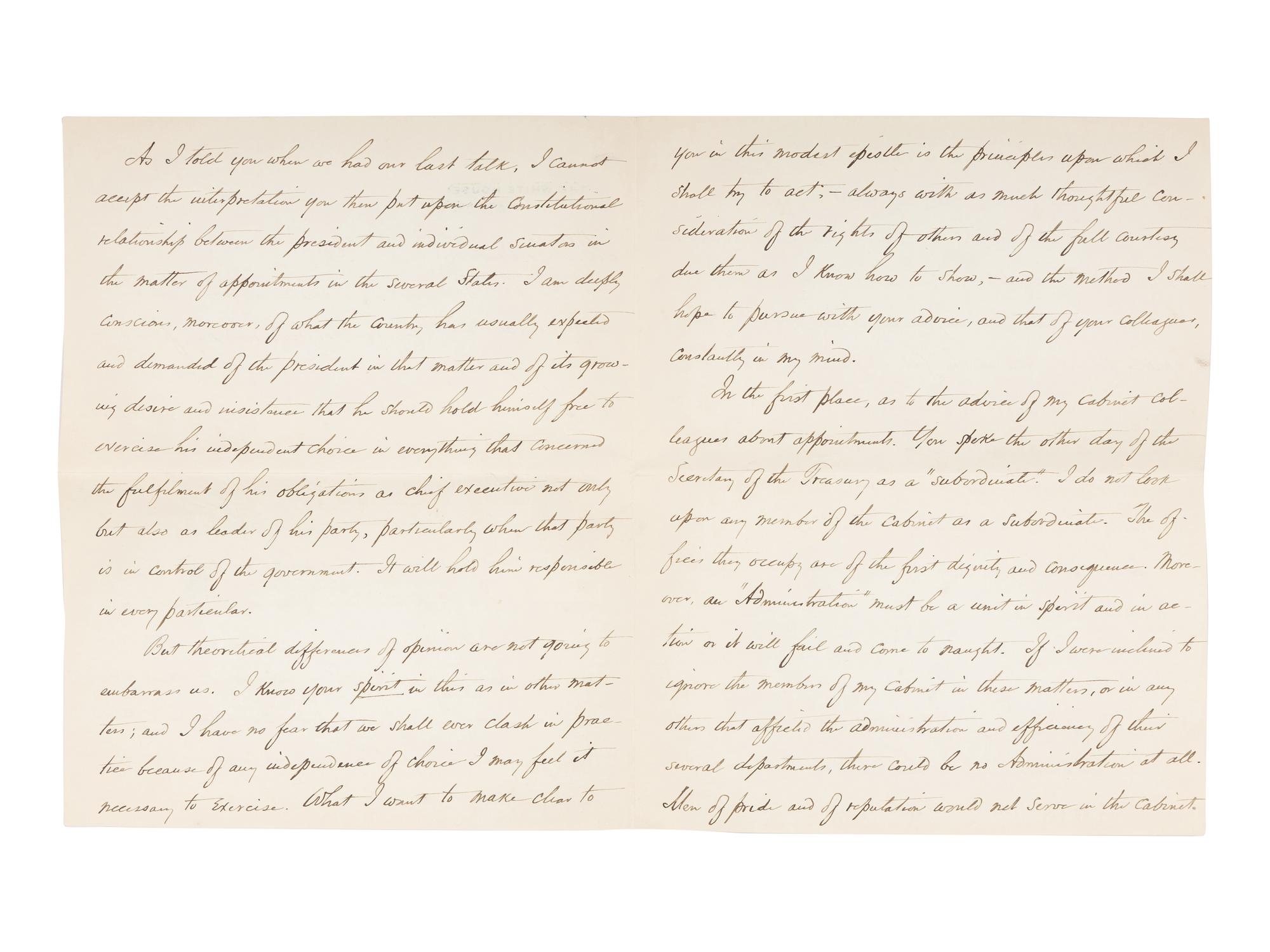 WILSON, Woodrow (1856-1924). Two autograph letters signed, as President, to Senator James A. O'Gorman, 20 April and 5 May 1913, regarding the appointment of the Collector of the Port of New York, comprising: