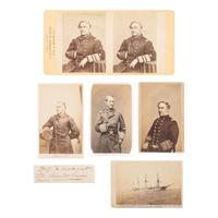 [Civil War] Farragut, David G. Clipped Signature and Five Photographs of Farragut and the USS Hartford