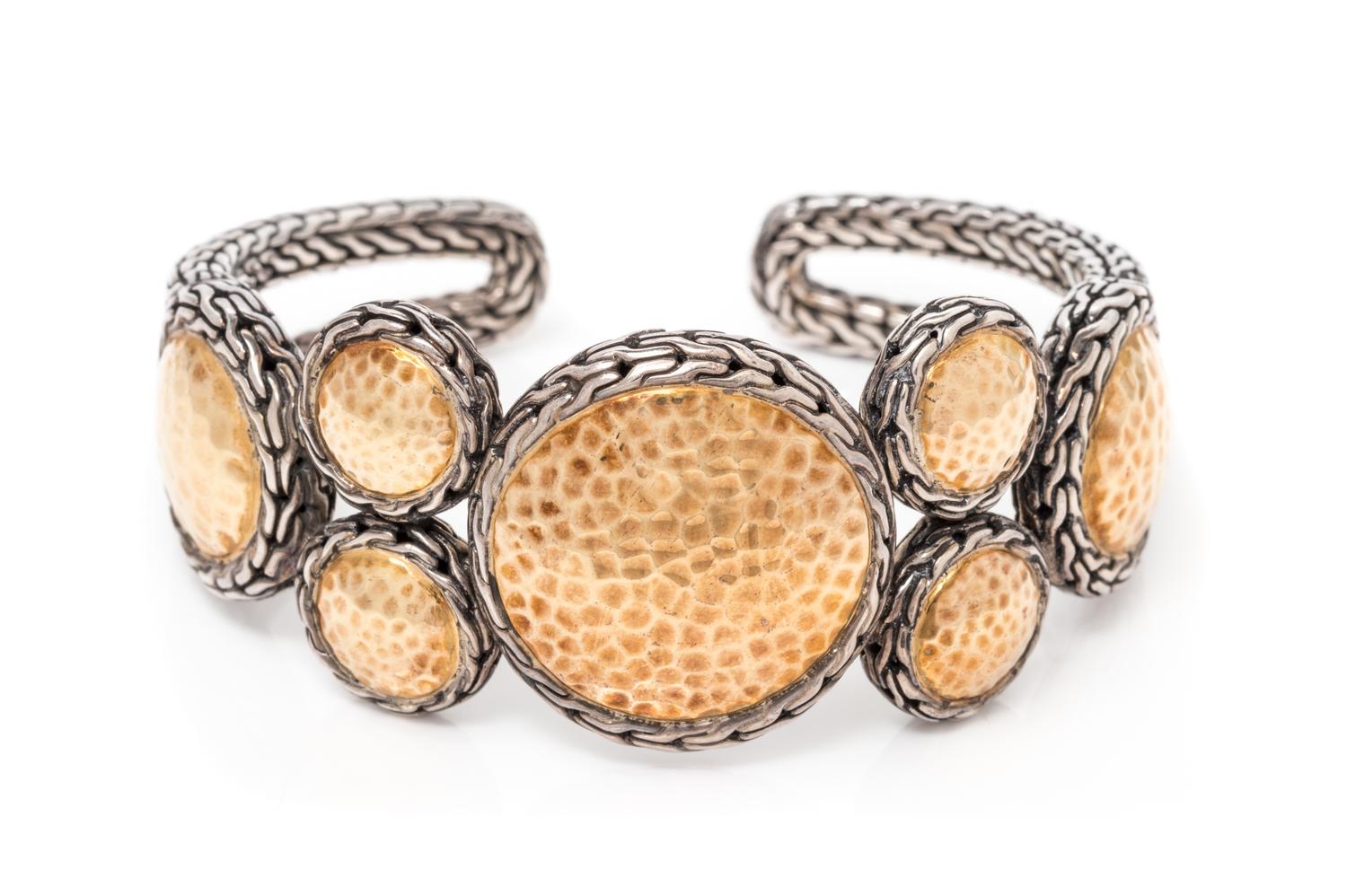 A Sterling Silver and 22 Karat Gold 'Palu Flex' Cuff Bracelet, John Hardy, 34.90 dwts.