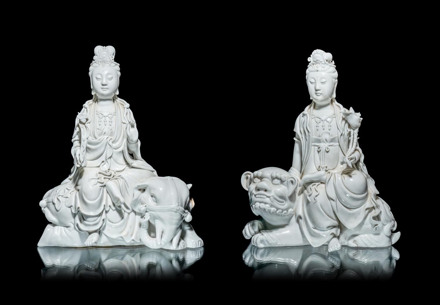 A Pair of Chinese Blanc-de-Chine Porcelain Figures of Guanyin