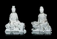 A Pair of Chinese Blanc-de-Chine Porcelain Figures of Guanyin