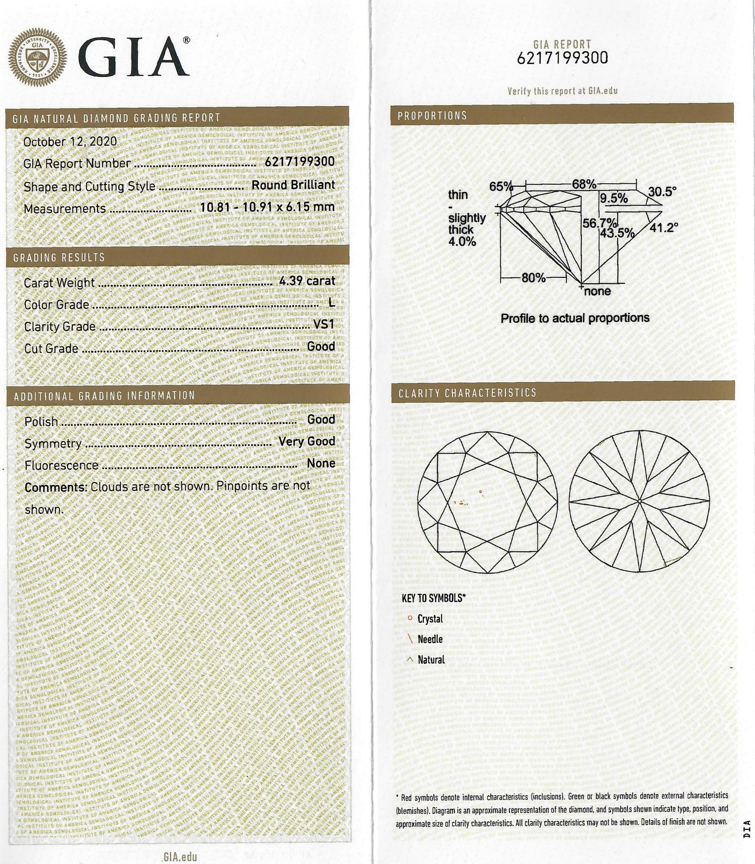 4.39 CARAT ROUND BRILLIANT CUT DIAMOND