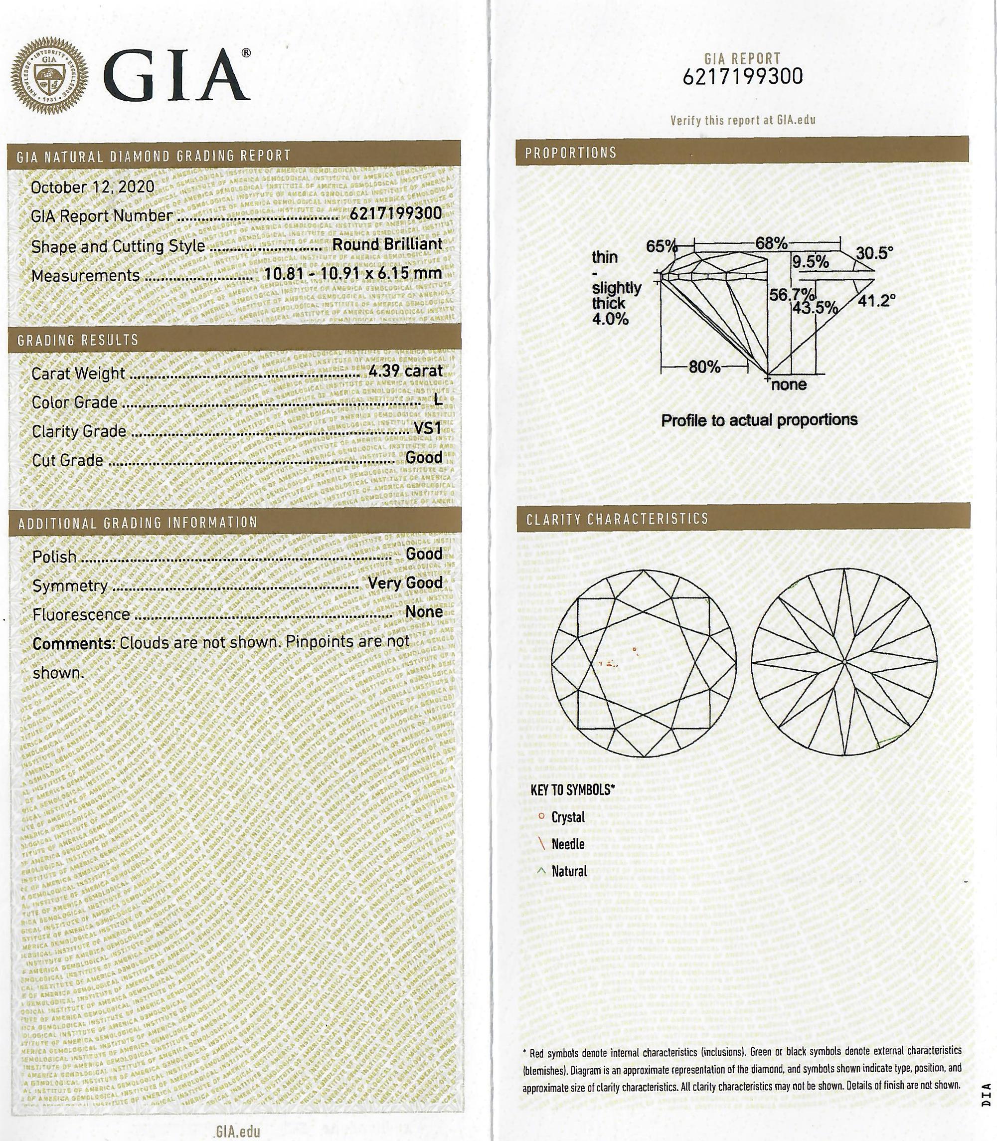 4.39 CARAT ROUND BRILLIANT CUT DIAMOND
