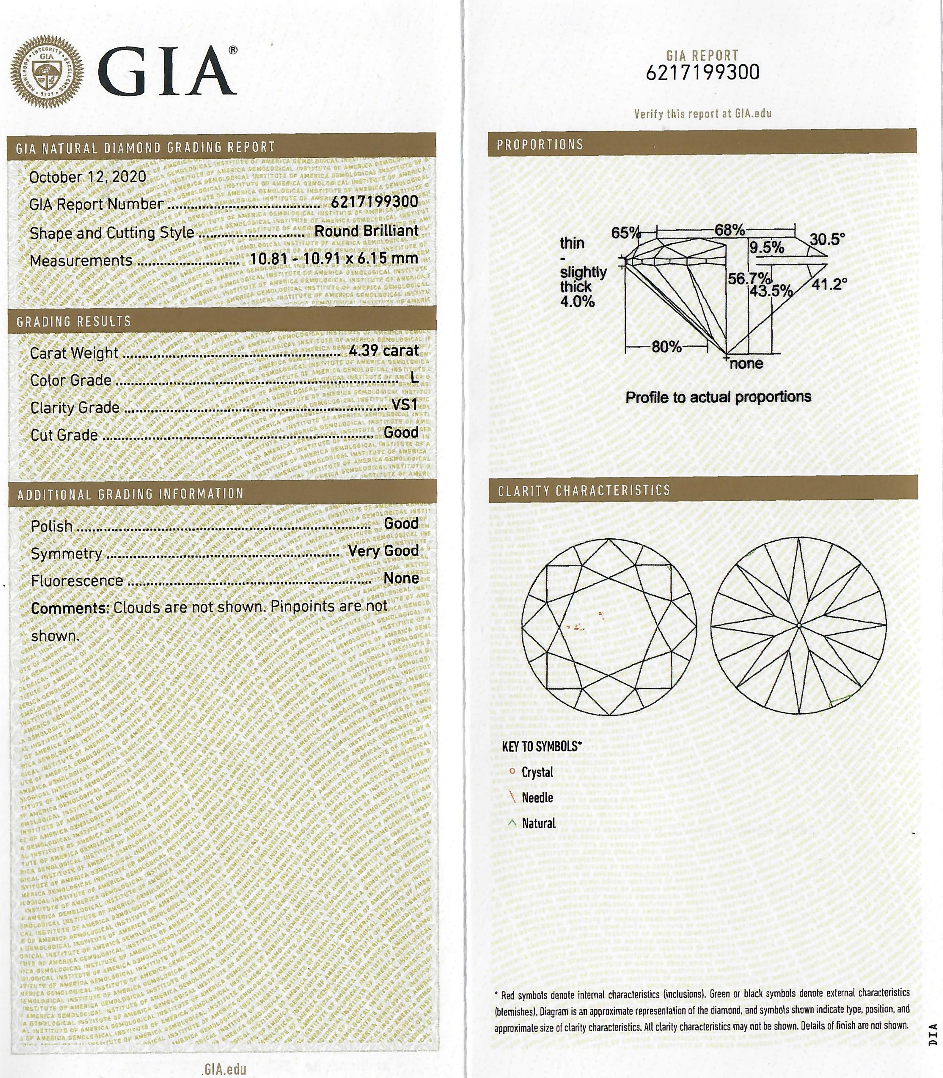 4.39 CARAT ROUND BRILLIANT CUT DIAMOND