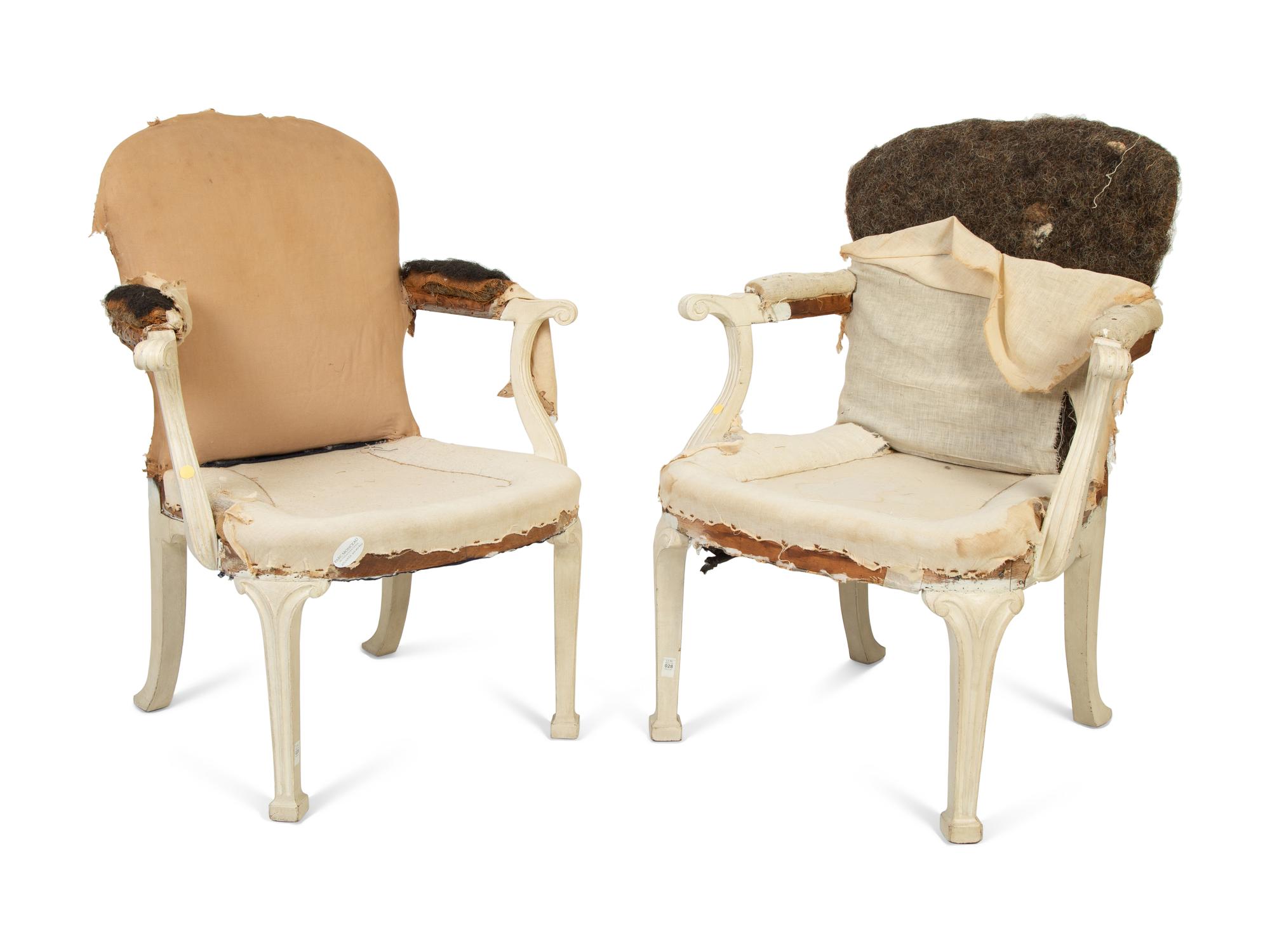A Pair of George III Style Carved White Painted Open Armchairs — 20TH CENTURY