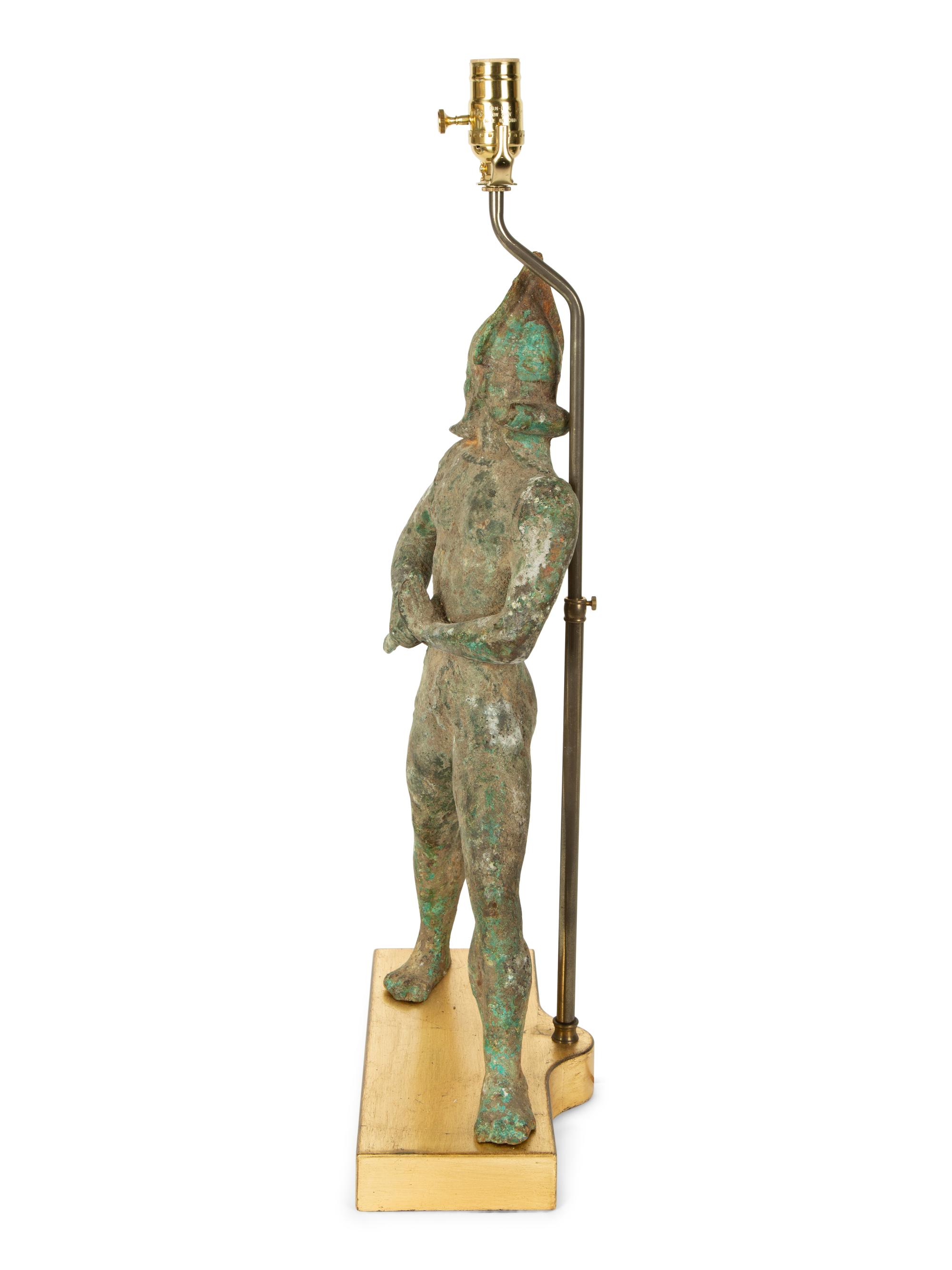 A Greco-Roman Style Patinated Bronze Figure Mounted as a Lamp — 20TH CENTURY
