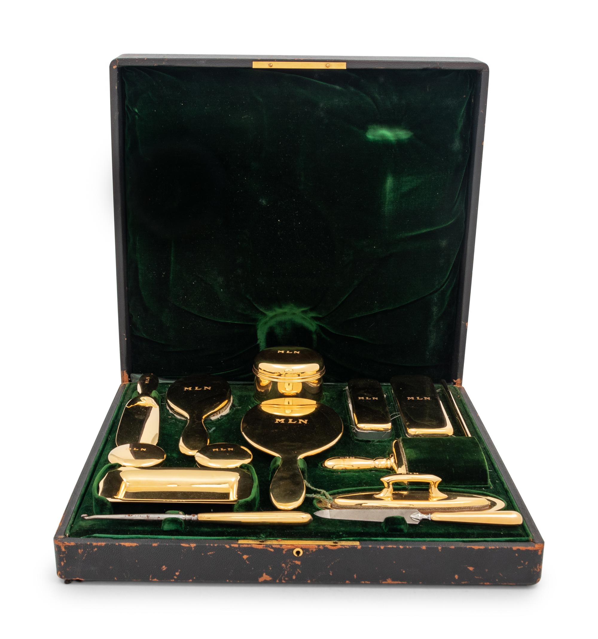 A Tiffany and Co. 18-Karat Yellow-Gold Fourteen-Piece Dresser Set