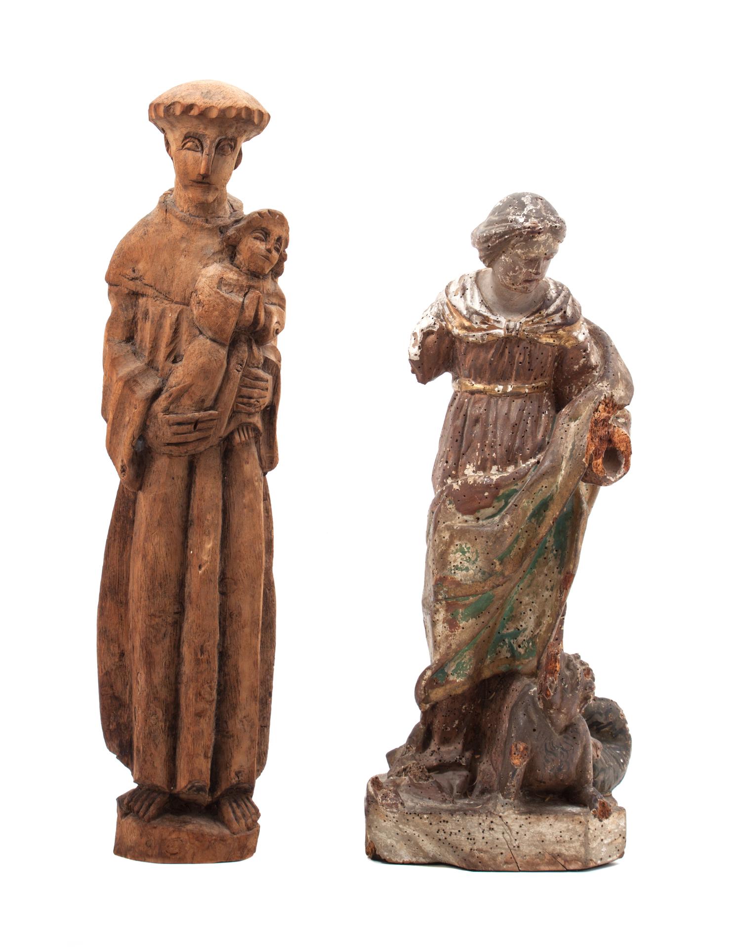 Two Carved Wood Figures Height of first 18 3/4 inches.