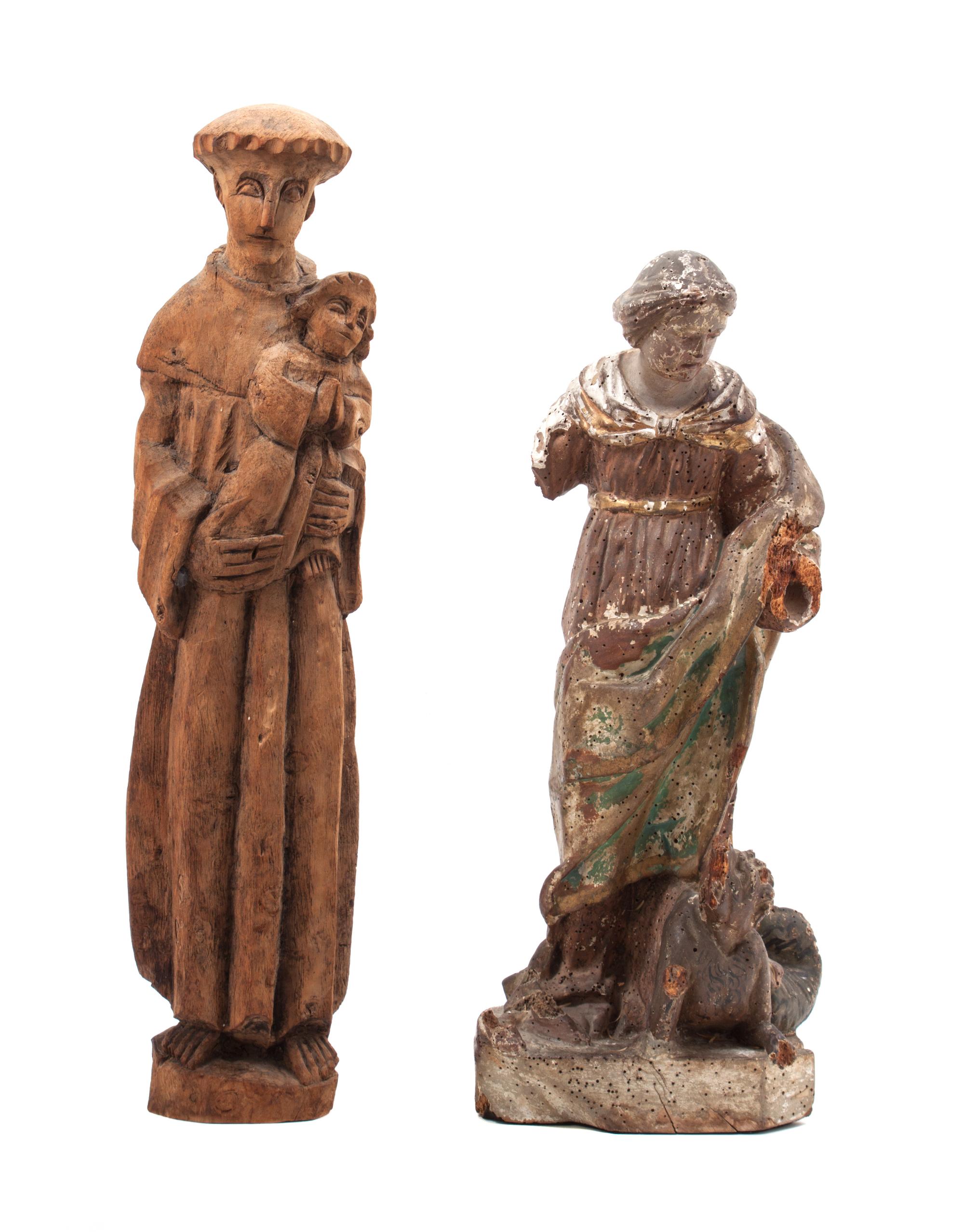 Two Carved Wood Figures Height of first 18 3/4 inches.