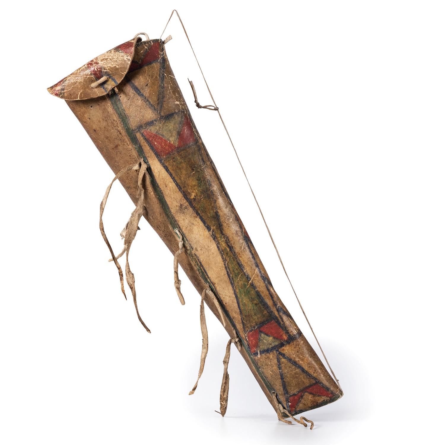 Apsáalooke (Crow) Painted Parfleche Cylindrical Case