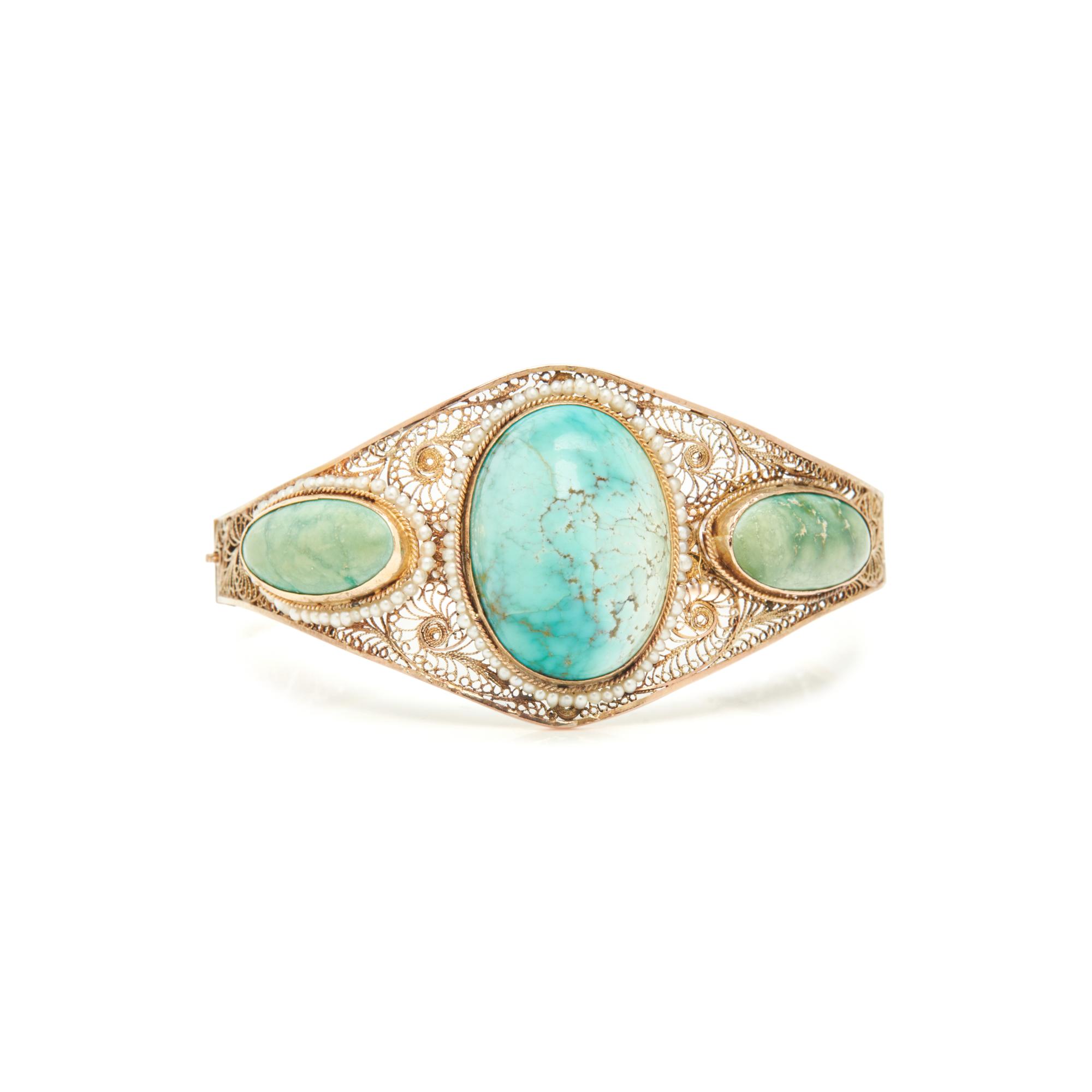 TURQUOISE AND SEED PEARL JEWELRY SUITE