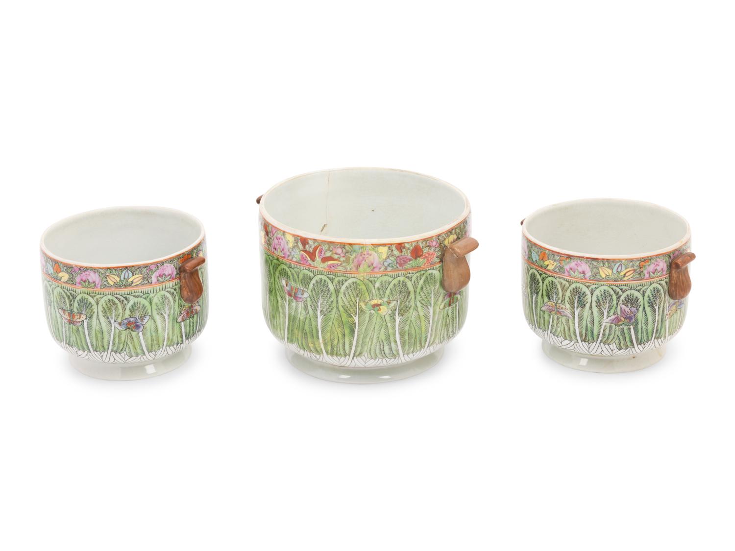 Three Chinese Export Porcelain Cache Pots
