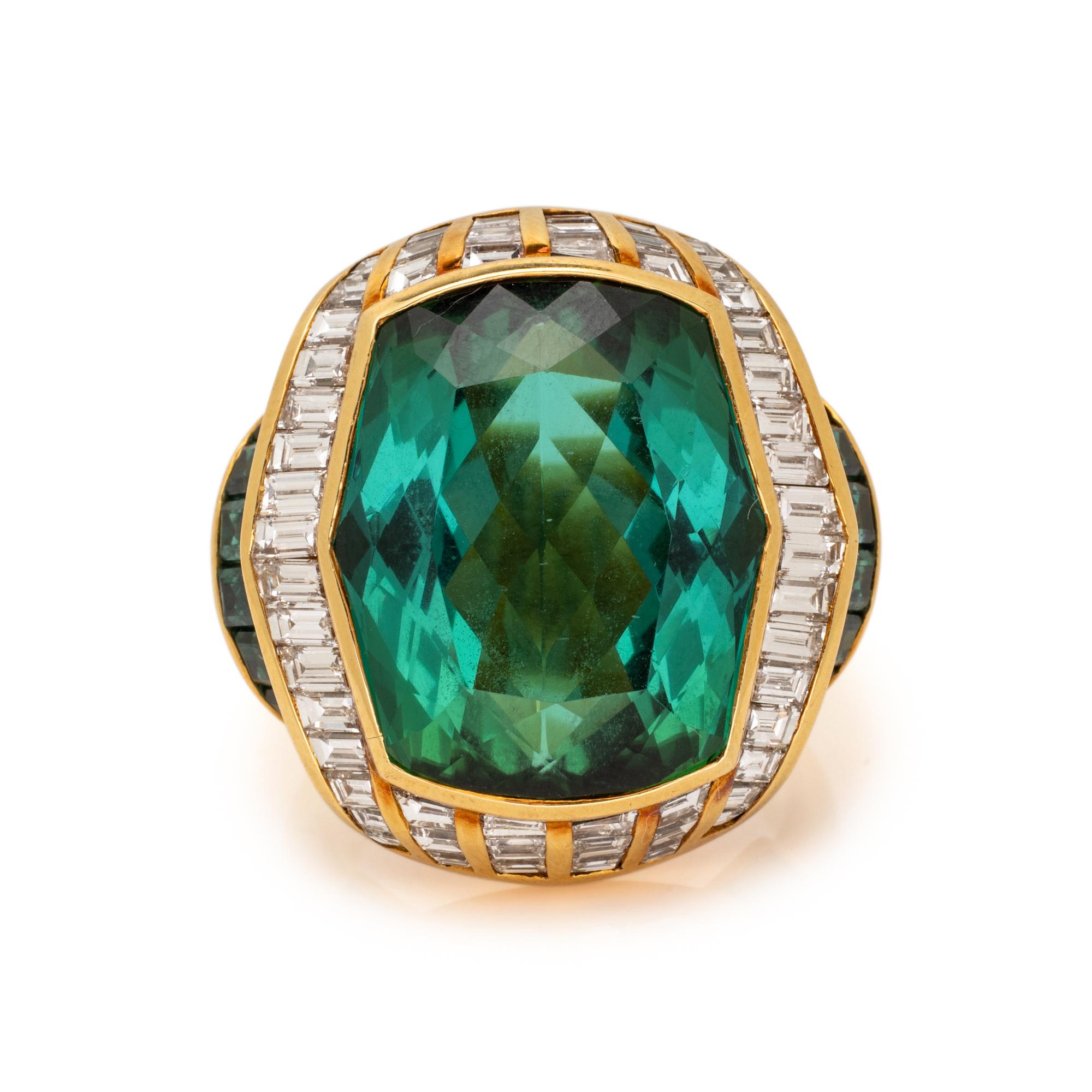 H. STERN, GREEN TOURMALINE AND DIAMOND RING